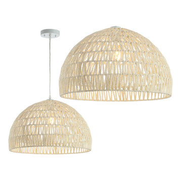 Campana 20" Woven Rattan Dome LED Pendant, Cream
