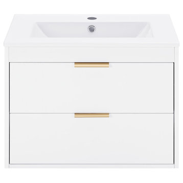 24" MDF Wall Mounted Bath Vanity, Integrated Ceramic Sink, White