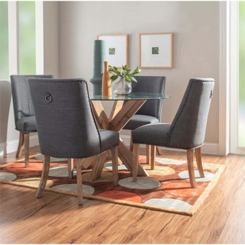 Bowery Hill Wood and Glass Five Piece Dining Set in Natural and Gray