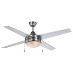 Trans Globe Lighting - 52" Indoor Brushed Nickel Modern Ceiling Fan - With its sleek styling, the Cappleman Collection is a Modern take on the traditional ceiling fan.  The Cappleman 52" Ceiling Fan provides soft lighting with two bulbs concealed above the White Frost glass shade. This four-blade ceiling fixture comes complete with a pull chain for easy on and off. All mounting hardware and ceiling canopy are included providing a beautiful finished look.
