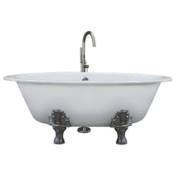 65" Cast Iron Extra Wide Clawfoot Double Ended Tub, Modern Freestanding PKG