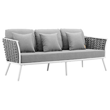 Stance Outdoor Patio Aluminum Sofa, White Gray