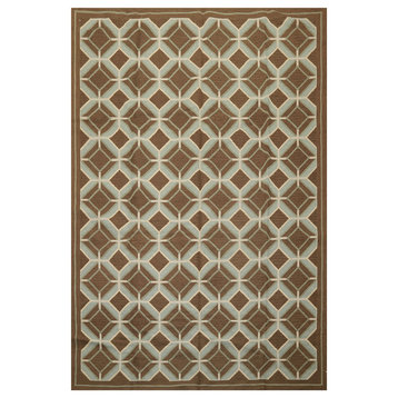 Brown Aqua Color French Aubusson Needlepoint Rug, 6'x9'4"