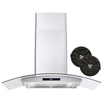 36" Ductless Wall Mount Range Hood, Stainless Steel With Soft Touch Control