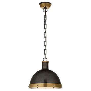 Hicks Large Pendant in Bronze and Hand-Rubbed Antique Brass with Acrylic Diffuse