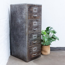 Maurizio Reclaimed Stripped & Distressed Vintage 1950s Steel 4 Drawer Cabinet - Decorative Chests & Cabinets