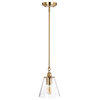 Dover 1-Light Small Pendant, Vintage Brass With Clear Glass