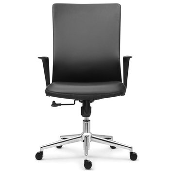 Modern Ergonomic Office Chair Faux Leather Upholstery Lumbar Support, Black