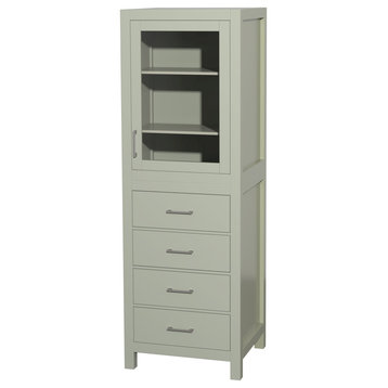 Sheffield 24" Linen Tower, Light Green With Shelved Cabinet Storage, 4 Drawers
