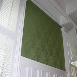 Dining room in green color upholstery fabric Detail of a wall in an open dining - Upholstery Fabric