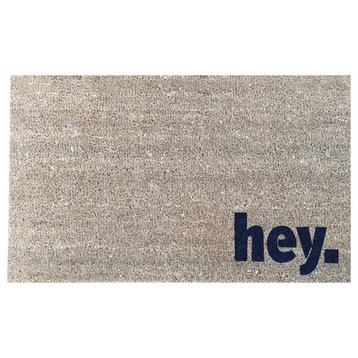 Hand Painted "Hey." Welcome Mat, Midnight Navy Blue