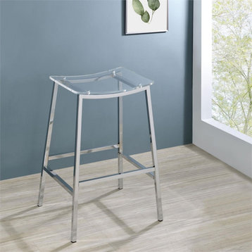 Pemberly Row Metal Acrylic Backless Bar Stools Clear and Chrome