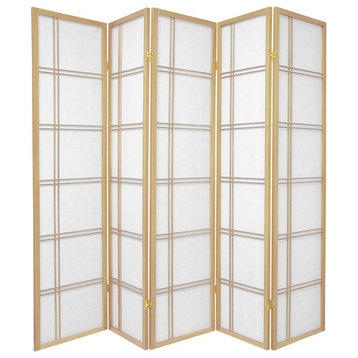 6' Tall Double Cross Shoji Screen, Natural, 5 Panels