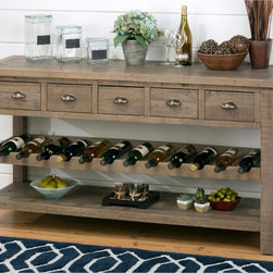 Jofran Slater Mill Pine Wine Rack and Server with Drawers and Shelf - Products