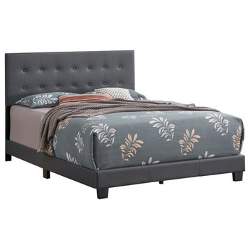 Glory Furniture Caldwell Faux Leather Panel Queen Bed in Gray