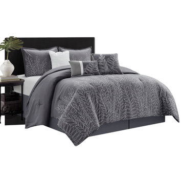 Alicia 7-Piece Bedding Comforter Set, Grey, King