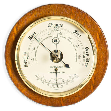 Barometer With Thermometer on 9" Cherry Wood