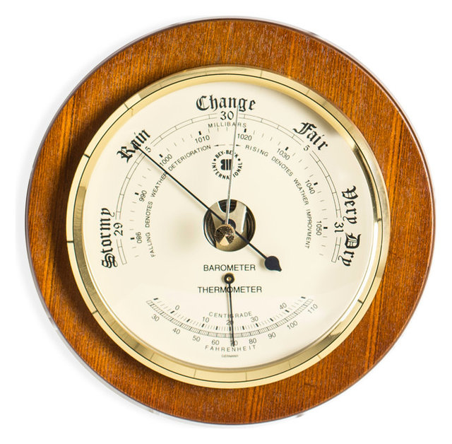Brass Barometer/Thermometer on Cherry Wood Weather Station