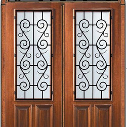 Pre-hung Transom Double Door 96 Wood Mahogany St. Charles 2/3 Lite - Front Doors