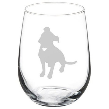 Wine Glass Goblet Cute Pitbull With Heart, 17 Oz Stemless