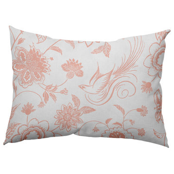 Traditional Bird Floral Polyester Indoor Pillow, Blush, 14"x20"