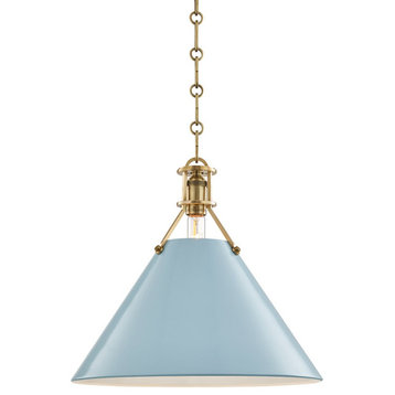 Hudson Valley Painted No.2 1-LT Large Pendant MDS352-AGB/BB - Aged Brass/Blue