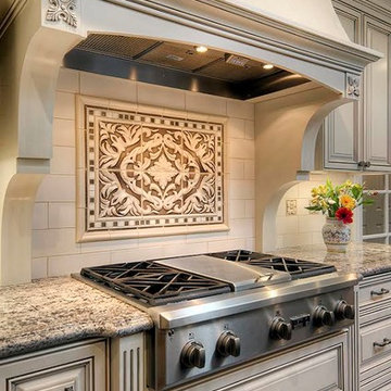 Ornate White Glazed Kitchen & Family Room
