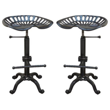 Home Square Adjustable Tractor Seat Stool in Black - Set of 2