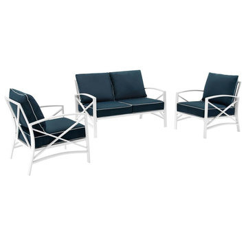 Kaplan 3-Piece Outdoor Conversation Set Navy/White, Loveseat, 2 Chairs