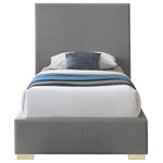 Meridian Furniture - Crosby Linen Upholstered Bed, Gray, Twin - Breathe new life into a tired bedroom with the addition of this Crosby linen textured bed. This elegant bed features a tall headboard for a stunning look that is oozing with midcentury modern design elements. The neutral fabrica rich grey linen textured upholstered from head to footpairs easily with any number of color schemes. An ideal option for any room where minimalism is the order of the day, this bed comes with both gold and chrome legs for a custom look.