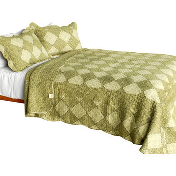 Natural Grace 3PC Vermicelli-Quilted Plaid Patchwork Quilt Set (Full/Queen)