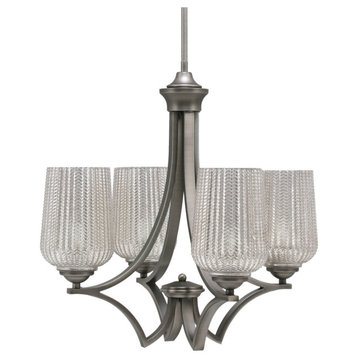 Zilo Uplight, 4 Light, Chandelier, Graphite Finish With 5" Silver Textured Glass