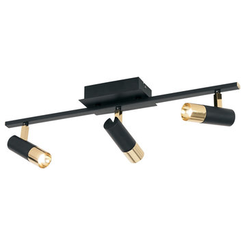Tomares 3-Light LED Fixed Track Flush/Wall Mount, Adjustable Shade, Black/Brass