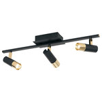 EGLO - Tomares 3-Light LED Fixed Track Flush/Wall Mount, Adjustable Shade, Black/Brass - The Tomares Integrated LED fixed track light by Eglo provides an abundance of light and sophistication to your interior space. It features a black finish with brass accents. The three multi-directional cylinder shaped lamp heads can be adjusted to have the light directed where you desire. This light can be wall or ceiling mounted