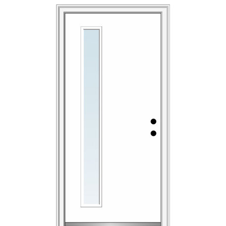 32"x80" 1 Lite Clear Left-Hand Inswing Primed Fiberglass Door, 6-9/16"