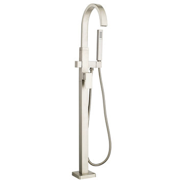 Contemporary Freestanding Tub Faucet for FLASH Rough-In Valve, Brushed Nickel