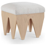 Meridian Furniture - Altair Upholstered Bench, Cream, 18.5" W, Velour Fur Fabric, Natural Finish - Bold and architectural, the Altair cream velour fur fabric upholstered bench combines avant-garde design with plush luxury. The seat is covered in soft velour fur fabric, offering an indulgent texture that invites you to sit and relax. Its distinctive rich natural oak veneer wooden base, featuring sharp, angular legs, brings a sculptural, modern touch to any room.