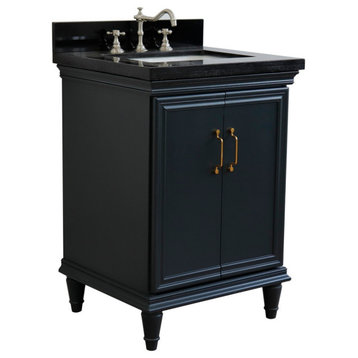 25" Single Vanity, Dark Gray Finish With Black Galaxy And Rectangle Sink