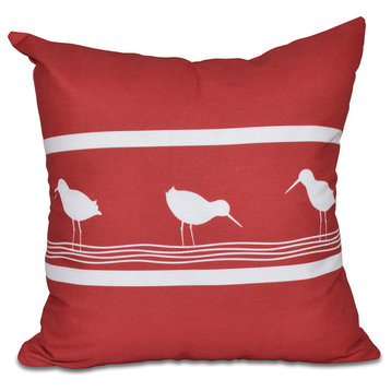 Birdwalk, Animal Print Outdoor Pillow, Red, 18"x18"