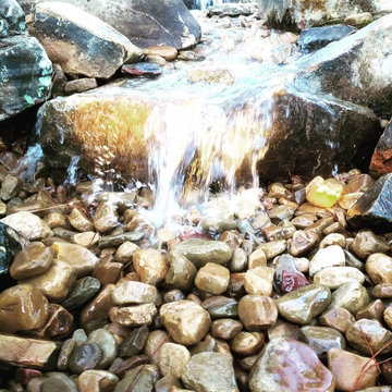 Pondless Water Feature/Flagstone Patio and Fire Pit/Mossrock Seating Wall