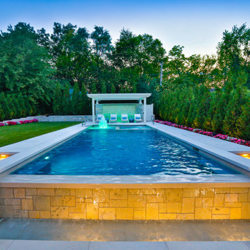 Hinsdale, IL Rectilinear Pool with Hot Tub Inside and Infinity Edge