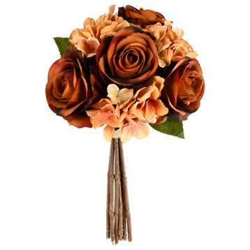 13" Brown Rose And Hydrangea Bundle 2/Pk
