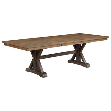 ACME Pascaline Dining Table, Gray Fabric, Rustic Brown and Oak Finish