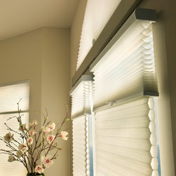 Transitional Off-White Living Room Custom Window Honeycomb Shades by Hunter Doug - Cellular Shades