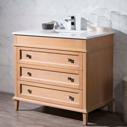37 inch Traditional Brown-Tan Finish Single Bathroom Vanity Quartz Top - Bathroom Vanities And Sink Consoles
