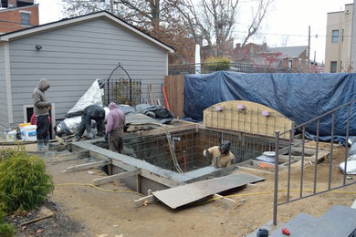 Inspiration for a small timeless backyard concrete and rectangular natural pool fountain remodel in Cincinnati
