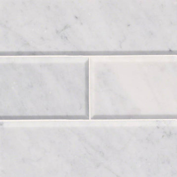 Arabescato Carrara 4x12 Honed Big Beveled Marble Subway Tile, Sample
