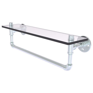 Pipeline Glass Shelf with Towel Bar, Polished Chrome, 22"