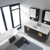Modern Black Bathroom Vanity Set, Satin Brass Hardware, Marbel Top