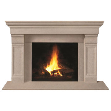 Fireplace Stone Mantel 1147.511 With Filler Panels, Buff, With Hearth Pad